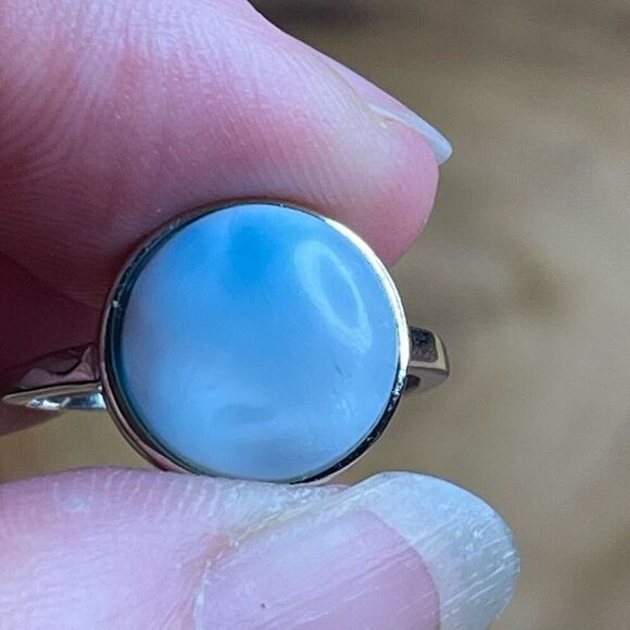 Larimar S925 sterling silver adjustable ring 10mm natural stone crystal NEW - Picture 9 of 14